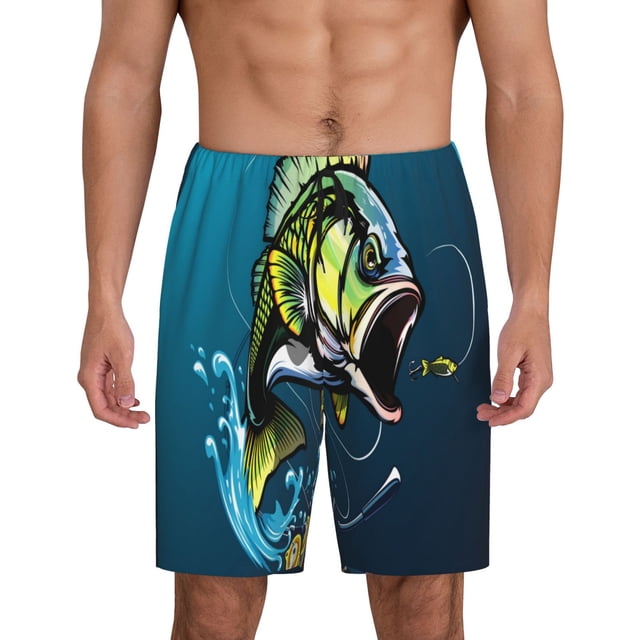 Fotbe Largemouth Bass Fish Pantalones Cortos de Pijama para Hombre, Ropa de Dormir, Pantalones de Pijama Cortos para Hombre-Small