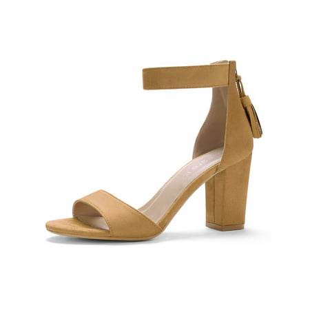 Unique Bargains - Women's Chunky High Heel Tassel Ankle Strap Sandals ...