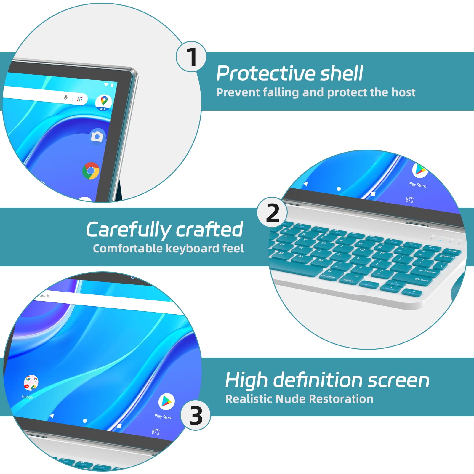 Android 15 Tablet, 10 inch 2 in 1 Tablets with Keyboard, 12GB RAM 64GB ROM 1TB Expand, Quad-Core 2.0Ghz CPU, 5G WiFi 6, BT5.0, 1280x800 HD Touchscreen, 6000mAh, Widevine L1, GMS Tablet, Navy