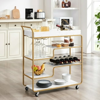 Gymax Fashion Serving Cart Kitchen Bar Wine Tea Cart Glass Shelves
