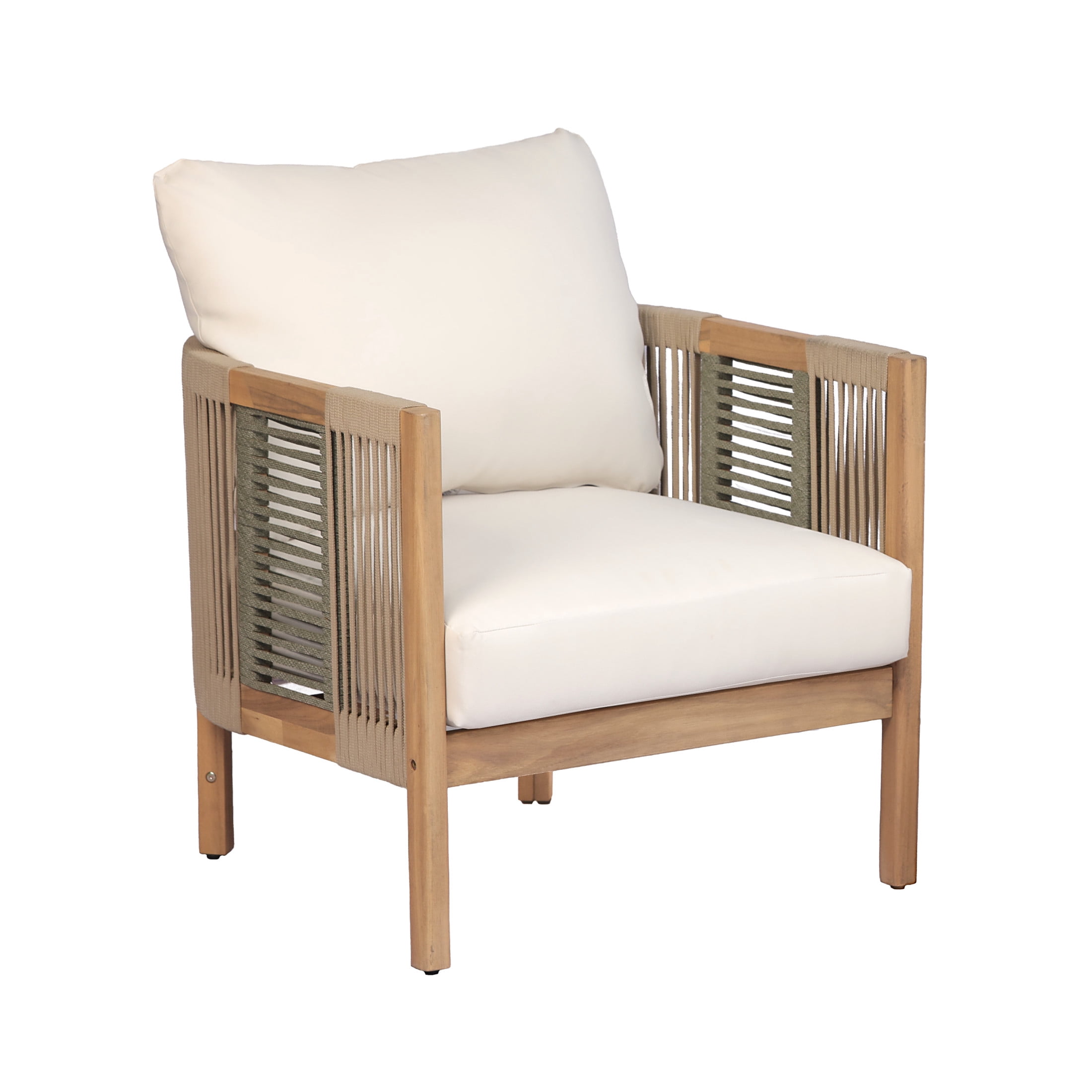 Christopher Knight Home Boho Outdoor Wood Club Chairs with Cushions and Rope Accents, Teak+Beige