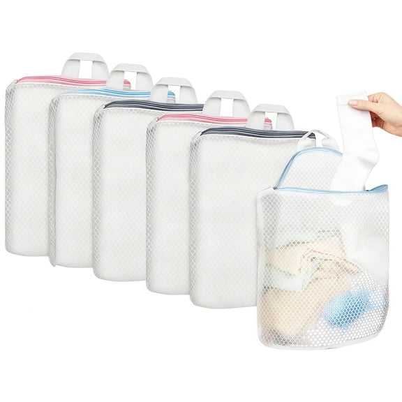 6 Pack Delicates Honeycomb Mesh Laundry Bag, Large Opening with Zipper and Handle, Mesh Wash Bags for Baby Products, Face Cleansing Pads,Socks, Fine Knitwear, 3 Color