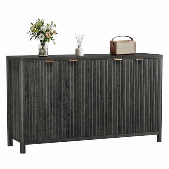 ziertyon Fluted Buffet Cabinet with Storage, 55" Modern Sideboard Storage Cabinet with 4 Doors, Midnight Oak