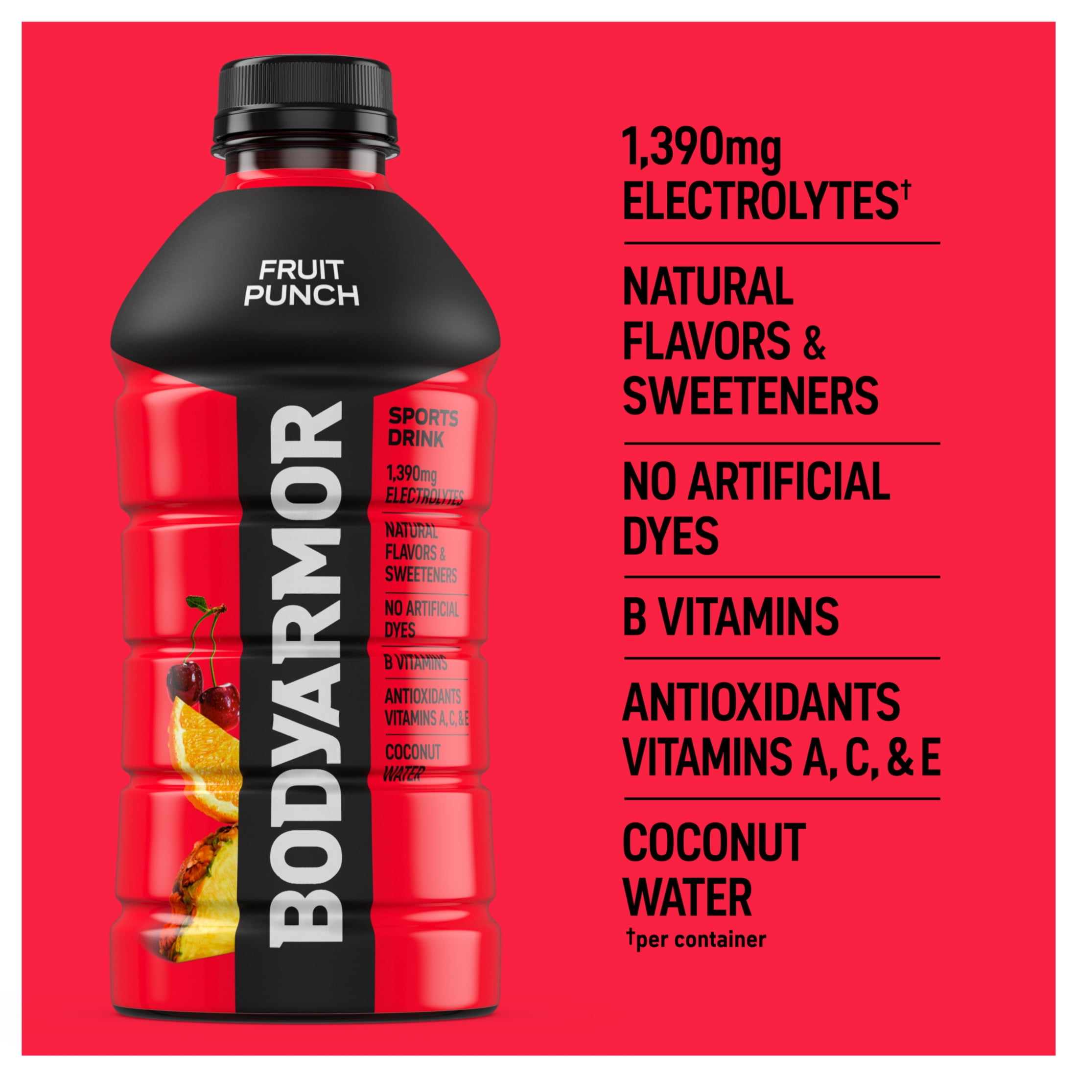BODYARMOR Fruit Punch Electrolyte Sports Drink Bottle, 28 fl oz