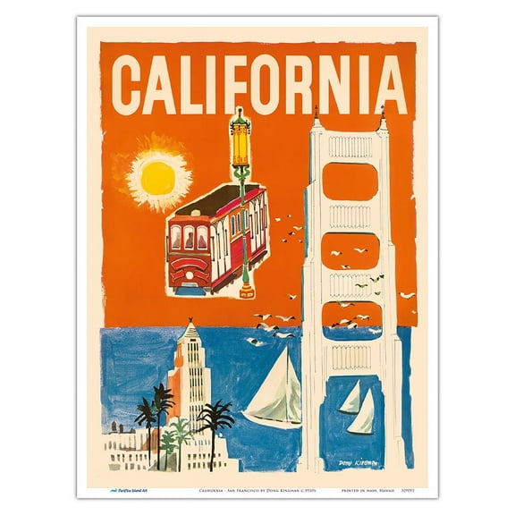 California - San Francisco Cable Car - Vintage Airline Travel Poster by Dong Kingman c.1950s - Master Art Print (Unframed) 9in x 12in