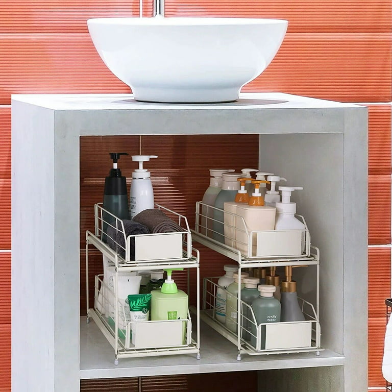 2x Metal Under Sink Organizers and Storage Under Bathroom Kitchen Storage  Shelf