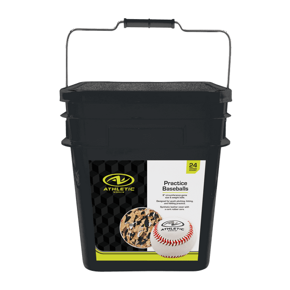 Athletic Works 9-Inch Leather Baseball with Bucket – 2 Dozen