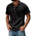 thumbnail image 2 of BRANROY Men's Short Sleeve Linen Cotton - Polo Shirt Solid Color Button Down Collared Top for Men, Lightweight Breathable Summer Casual Shirts, Father's Day Gift for Dad,Black,3XL, 2 of 8