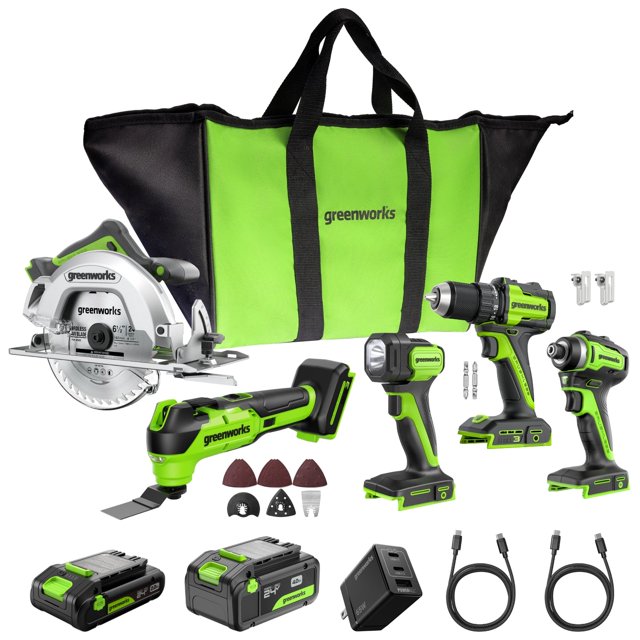 Greenworks Ensemble Combiné d'Outils Électriques 24 V 5 Pcs