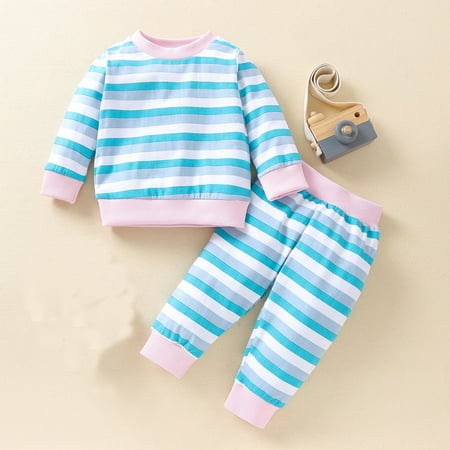 

Zelic Long Sleeve Shirts Spring Clearance Newborn Infant Baby Girls Boys Long Sleeve Stripes Print Top+Stripes Pants Sets