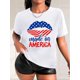 thumbnail image 1 of [A la moda] Camiseta estampada patriótica "Hecho en Estados Unidos" para mujer - Camiseta informal de cuello redondo y manga corta con estampado de labios de la bandera estadounidense, algodón transpi, 1 of 7