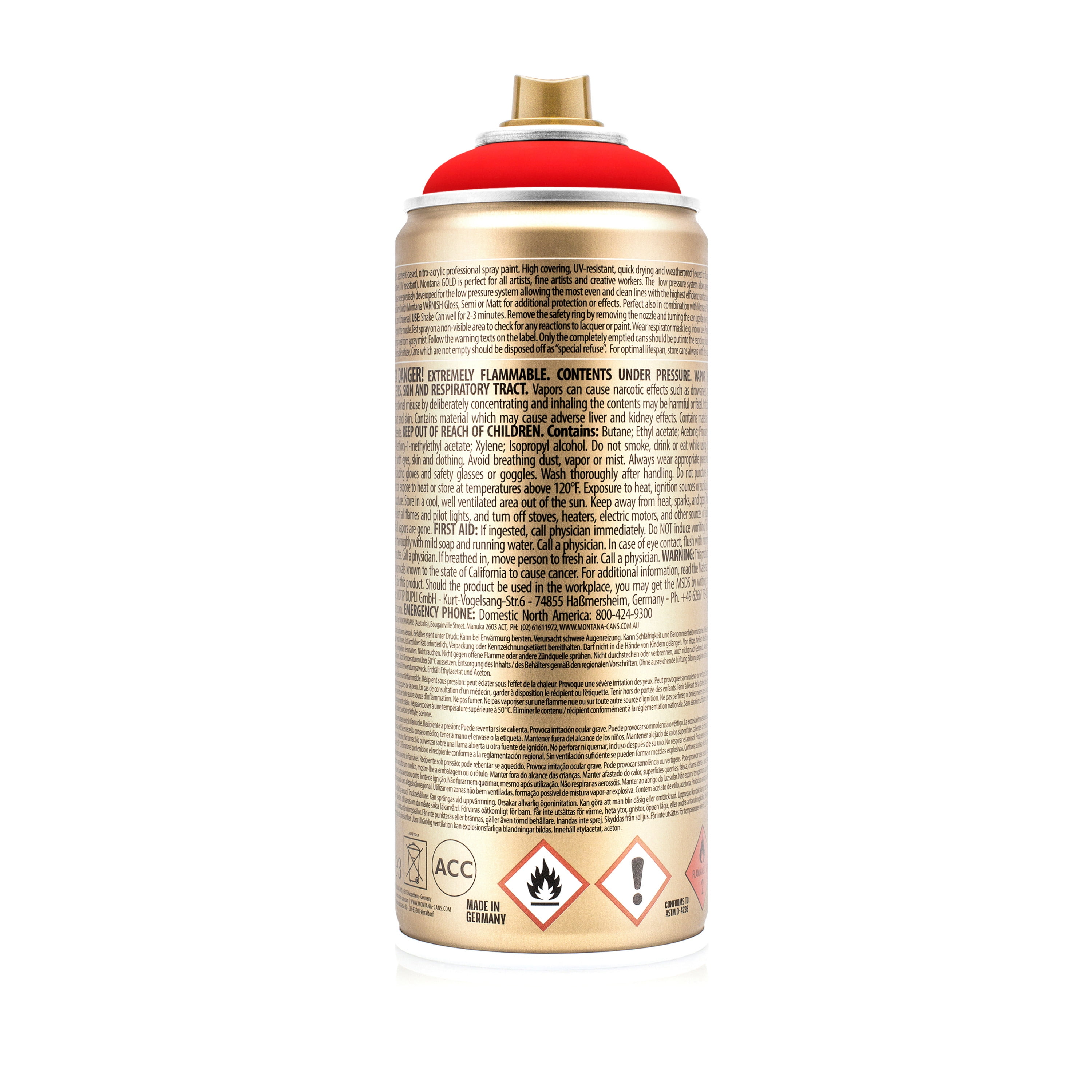 Montana Cans GOLD Spray Paint, 400ml, Fluorescent, Fire Red