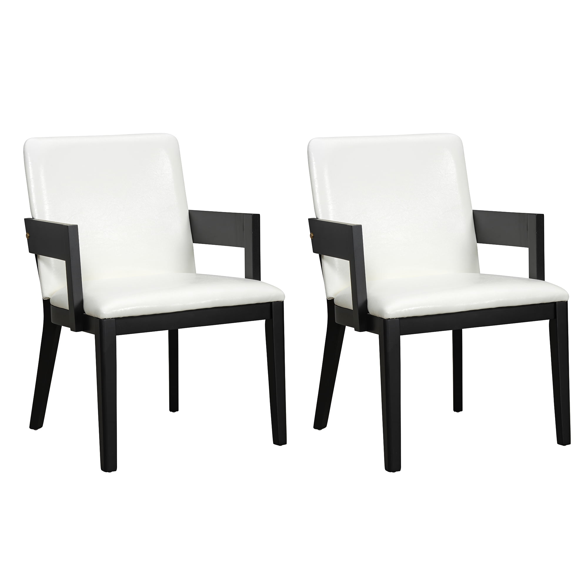Euroco Wooden Dining Chairs Set of 2, Modern PU Leather Upholstered Kitchen Arm Chairs, Dining Room Chair for Living Room,Black