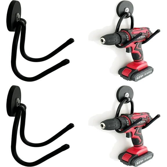 2-Pack Magnetic Tool Organizer Hooks - Heavy Duty Garage Storage Rack with Rubber Coating (No Drilling Required)