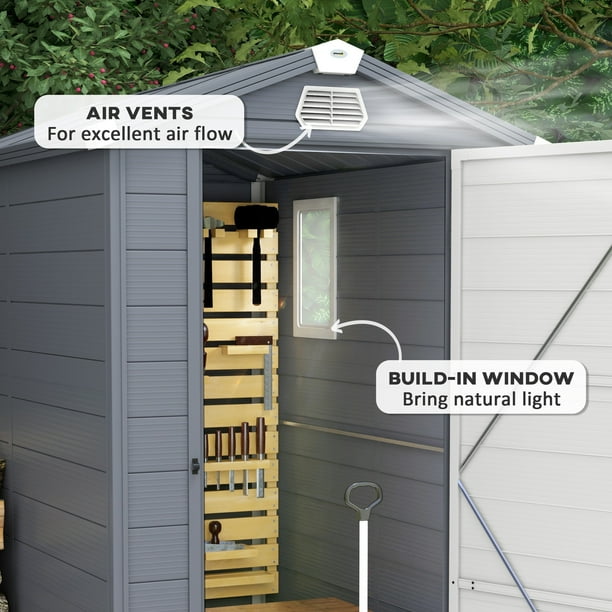 Outsunny 4.5' x 6' Plastic Garden Storage Shed with Air