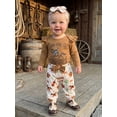thumbnail image 5 of RUINIXCW Baby Girls Fall Outfit Western Style Long Sleeve Romper with Pants Headband, 5 of 6