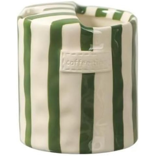 Retro Striped Hand-Painted Ceramic Mark Hand-Held Cup Heat-Resistant Non-Slip Double-Enjoy Cup for Milk Coffee Juice Latte Hot Cold Drinks Valentine's Day Mother's Day Christmas Gift Drinkware (Green)