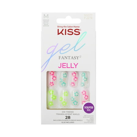 KISS Gel Fantasy, Press-On Nails, Jelly Founders, Multicolor, Medium Oval, 28 Count