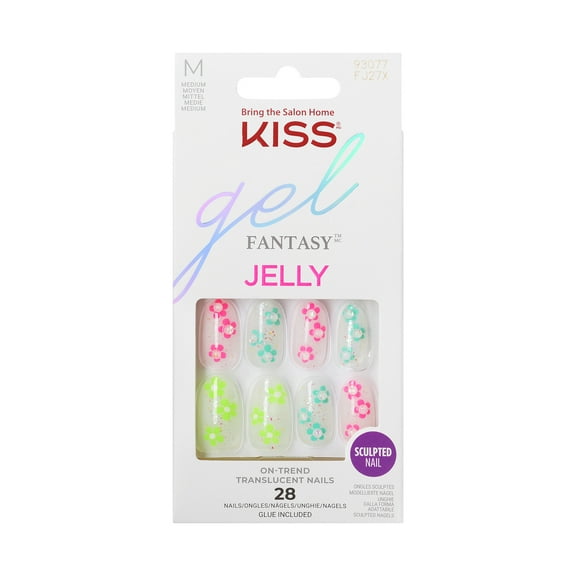 KISS Gel Fantasy, Press-On Nails, Jelly Founders, Multicolor, Medium Oval, 28 Count