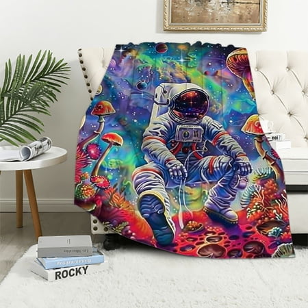 BCIIG Mushrooms Space Art Warm Lightweight Blanket Soft Fleece Throw Blanket for All Seasons Living Room Sofa Decor Cow Gifts Plush Dense Non-Pilling Wrinkle-Resistant 40x50in