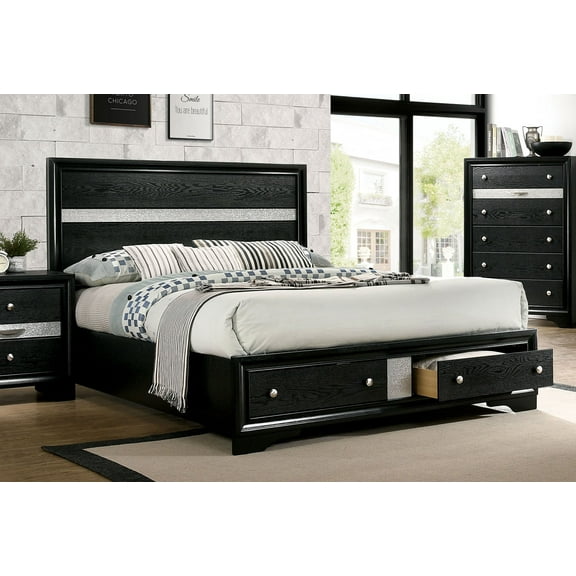 Contemporary Black Color Eastern King Size Bed Black Color 1pc Bed Bedroom Furniture Panel HB