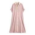 thumbnail image 5 of NTACZA Vacation Dress Maxi Cotton Lien 3/4 Sleeve Shirt Dress Collared Vacation Casual Back Button Color Blocks Beach Pink XXL, 5 of 6