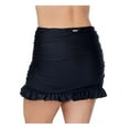 thumbnail image 2 of RAISINS CURVE Women's Black Stretch Shirred Full Coverage Ruffled Echo Swim Skirt Swimsuit Bottom 14W, 2 of 2