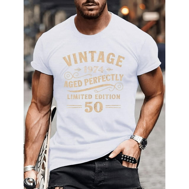 Camiseta de manga corta con cuello redondo para hombre, ideal para cumpleaños y aniversario, informal y cómoda para uso diario y al aire libre.