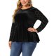 thumbnail image 2 of Plus Size Peplum Top for Women PolDots Sheer Puff Sleeve Velvet Top Black 3X, 2 of 7