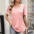 thumbnail image 6 of fatyb Womens Tops Summer Short Sleeve Pleated Tunic Shirts for Women Crew Neck Plain Loose Casual Blouses, 6 of 7