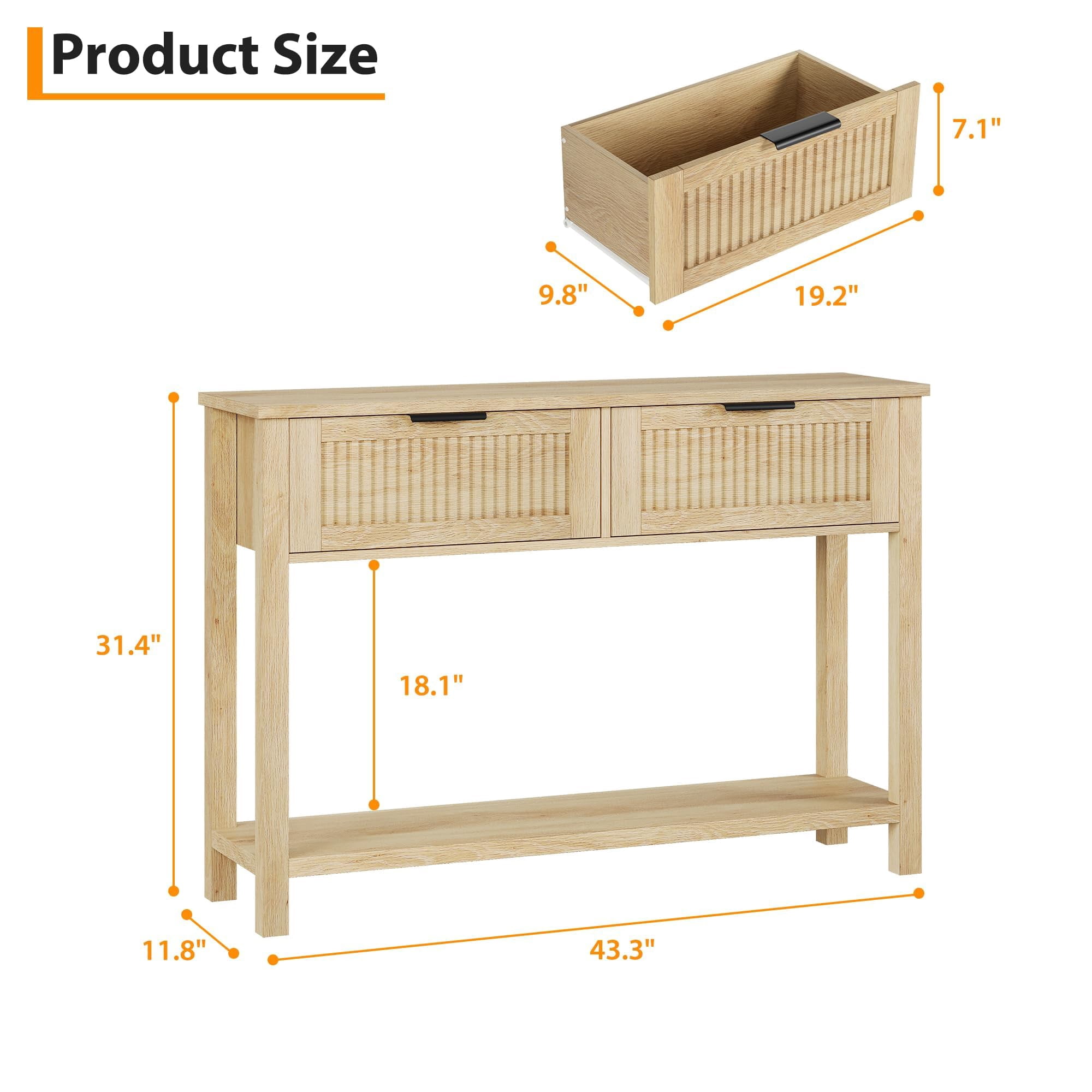 Accreate Fluted Entryway Table with 2 Drawers, Console Table for Entryway, Wooden Sofa Table for Living Room, Foyer