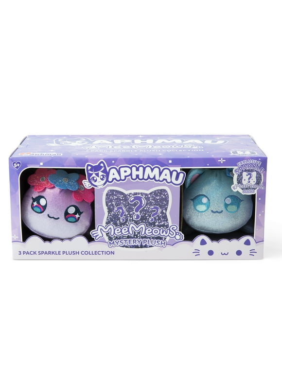 Aphmau 6 MeeMeow Plush Sparkle Collection 3-Pack, Surprise Box that includes 2 Sparkle Plush + 1 Mystery Plush, Official Aphmau Merch