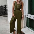 thumbnail image 2 of Stretchy Jumpsuits for Women Ruffle V Neck Spaghetti Straps One Piece Long Pants Outfits Sleeveless Summer Rompers, 2 of 7