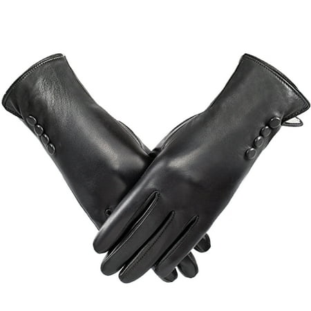 Trisens Winter Gloves PU Leather Gloves For Women  Warm Thermal Windproof Gloves With Wool Lining size L