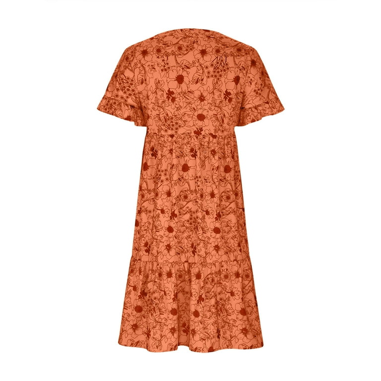 Usmixi Summer Dresses for Women Short Sleeve V-Neck Floral
