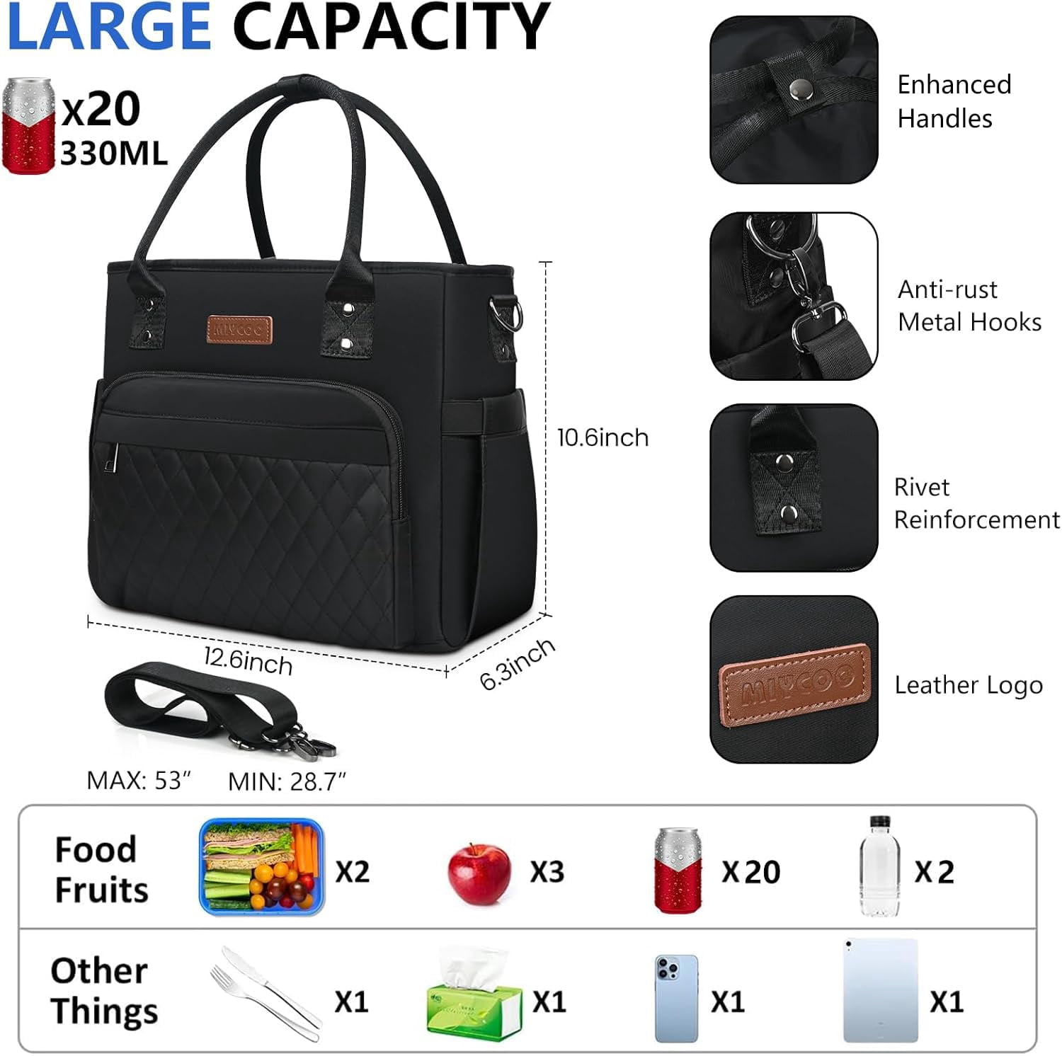 Lunch Bag Box Women - Leakproof Insulated Cooler For Men Large Tote Bags Adults  Black