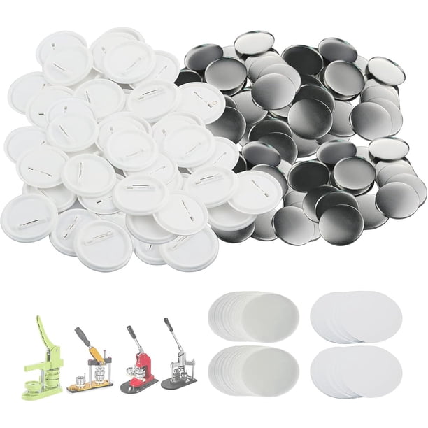 Juego de 200 piezas de botón de 58 mm, suministros de botón para máquina de hacer botones, insignia redonda de botones en blanco, incluye cubierta trasera de plástico para alfiler