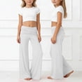 thumbnail image 2 of UAYOTSE Girls Fold Over Waist Flare Pants High Rise Wide Leg Yoga Leggings Kids Stretch School Sport Bottoms Fall,Sizes 11-12 Years, 2 of 8