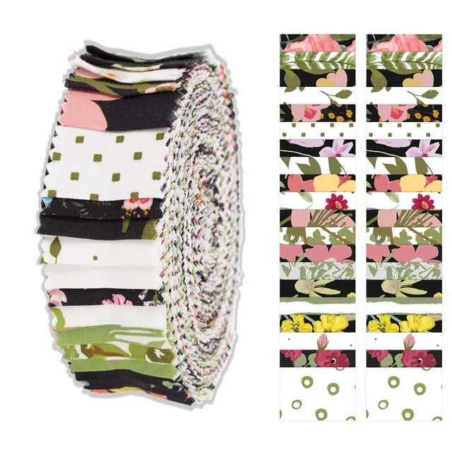 Soimoi 40 Pcs Bandes de Tissus Prédécoupées à Imprimé Floral Enroulables 1.5x42 Pouces Rouleaux de Gelée de Coton pour Courtepointe - Multicolore-KL