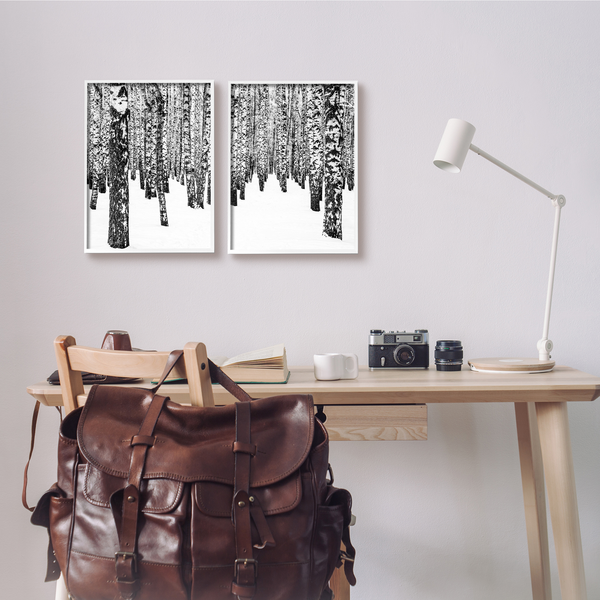 Stupell Indtries Rtic Winter Forest Scene Black White Birch Trees,11 x 14,Design by Design Fabrikken
