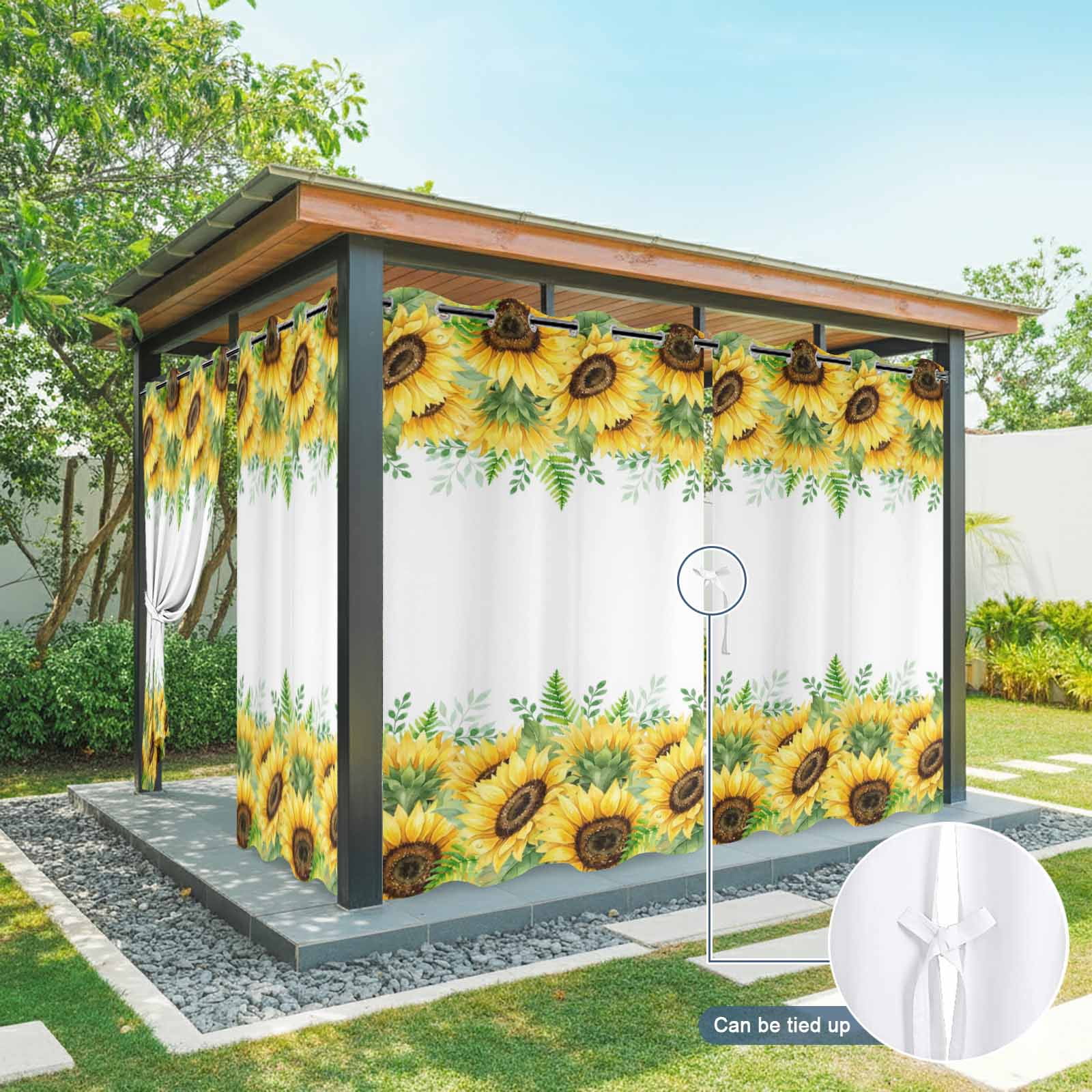 Summer Sunflower Outdoor Curtains 1 Panel Country Vintage Farm Yellow Flower Green Leaf Waterproof Weatherproof Privacy Curtain Thermal Outside Drape for Porch Pergola Patio 54 x 108 Inch