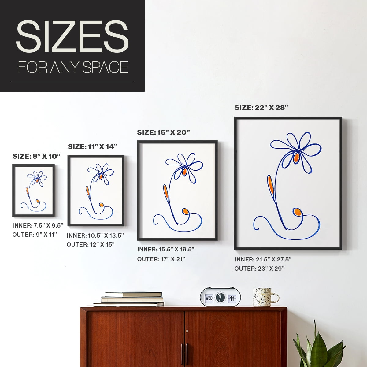 Wobbly Blooms II Framed Print - Solid Wood in Single Picture Frame Solid Wood 2 Framed Print