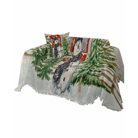 Christmas Snowman Sofa Couch Covers for Dogs, Washable Sectional Couch Slipcovers for Loveseat with Tassels, Xmas Tree Snowflake Farmhouse Grey Non Slip Sofa Throw Cover Blanket L 71''x102''