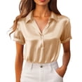 thumbnail image 3 of Taqqpue Women Silk Satin Tops Short Sleeve Blouse V Neck Shirts Business Casual Outfits S-2XL, 3 of 9