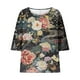 thumbnail image 4 of Mujeres 3/4 Manga Tops Y Blusas de Impresión Suelta Camisa Cortada, Casual Cuello Redondo Blusa para la Primavera Y el Verano, 4 of 5