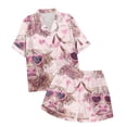 thumbnail image 4 of DHFJKG Pajama For Women Set 2 Piece Short Sleeve Sleepwear Silk Satin Cow Printed Button Up Lapel Shirts Shorts Set Summer Loungewear Cozy Home Clothes, 4 of 5