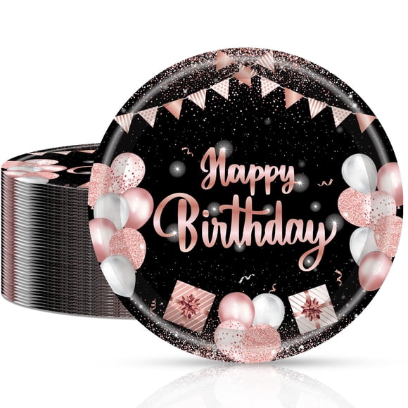 Cekivina 20 piezas de platos negros y oro rosa de 23 cm para cumpleaños
