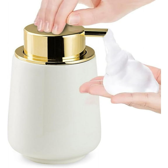 Modern Foam Soap Dispenser for Bathroom, Chic Ceramic Bottle, Gold Soap Dispenser Pump (Yellow)