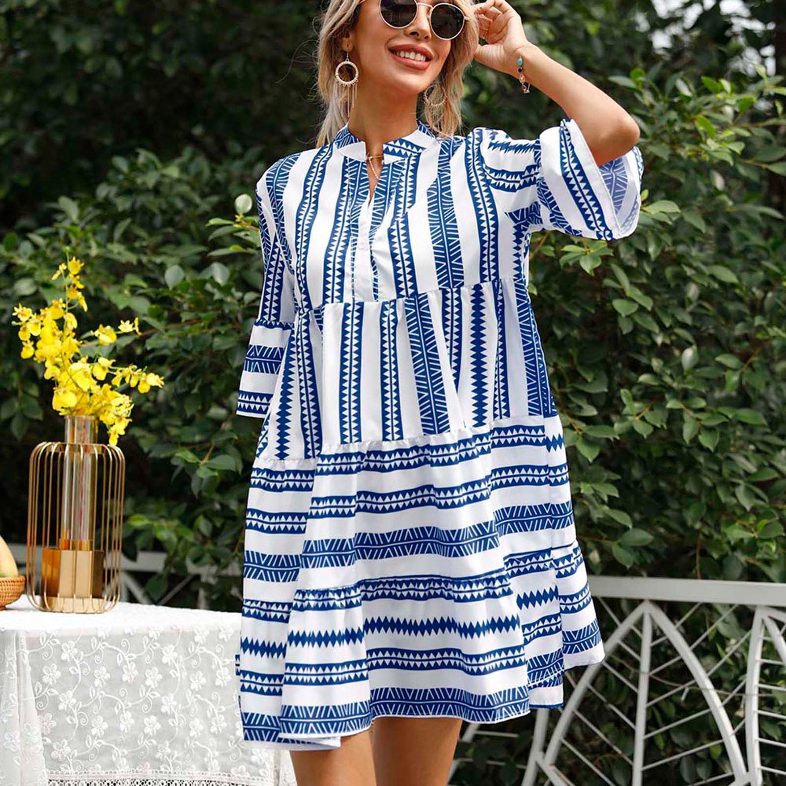 Tagold Summer for Women 2022, Women's Summer Stripe Print Short Sleeve Dress Beach Dress Sun Dress Mini Dress Red L - Walmart.com