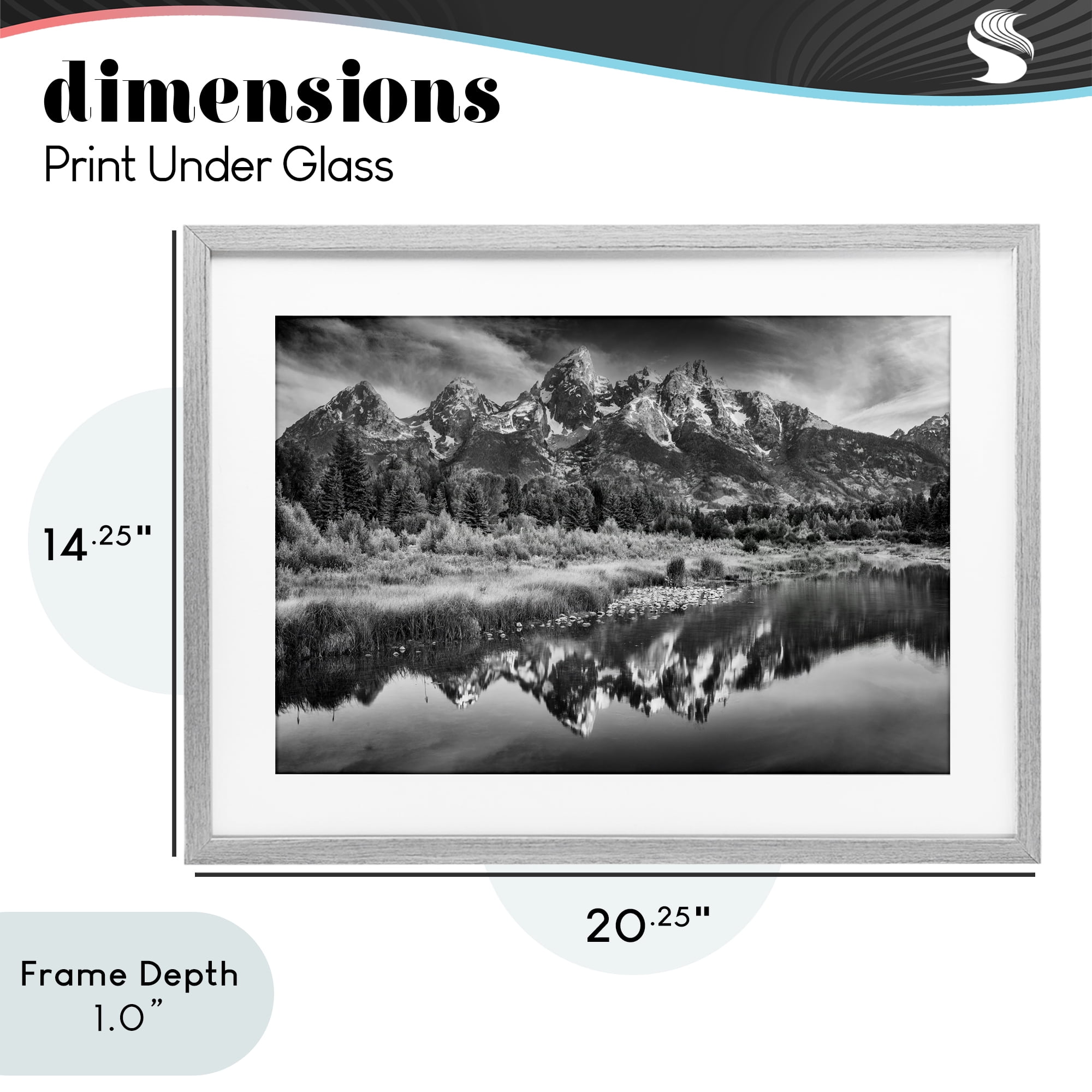 Stupell Industries Teton Mountain Reflections Gray Framed Print Under Glass, design by Rick Berk